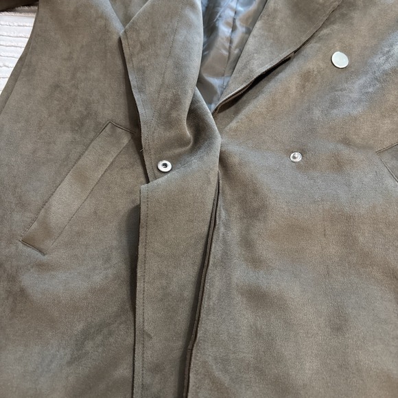 Hyfve Jacket Blazer Women's Sz S Faux Leather Suede olive Green Faux Fur Trim - Picture 12 of 15